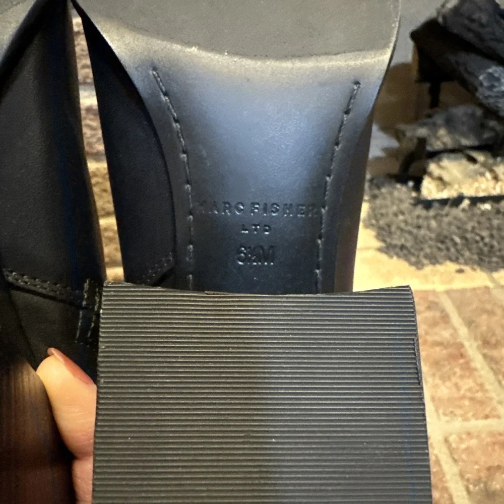 Marc Fisher LTD Floria Womens Boots Sz 6.5 Black Leather Side Zip Block Heel